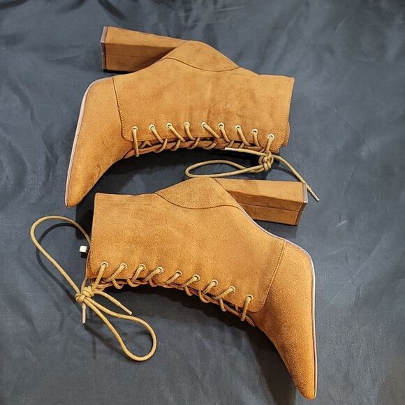 BRAND NEW LILIANA POINTED TOE POINTED TOE LACE-UP BLOCK HEEL FAUX SUEDE … - Picture 11 of 16